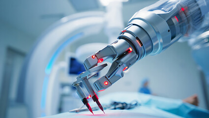 Robotic surgical arm performing delicate operation in hospital