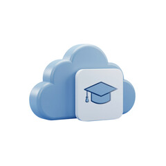 Cloud based learning solution for education and online courses with mortarboard 3d render