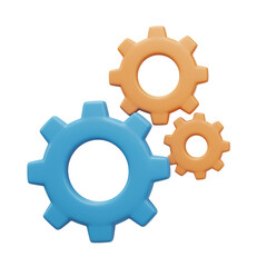 Gear Mechanism Concept with Blue and Orange Cogwheels Isolated on Black Background Render