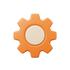 Isolated orange gear 3D illustration on black background symbolizes mechanics and engineering