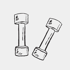 Hand-drawn pair of dumbbells. Fitness equipment. Vector sketch Illustration in crayon vintage ink style. Home exercising, training, gym.