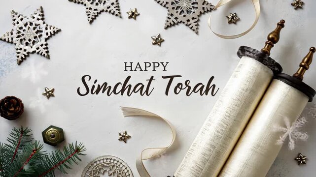 Simchat Torah Celebration with Scroll and Decorations