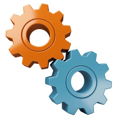 Two Interlocking Gears Orange and Blue Precision Engineering Mechanical Symbiosis Connectivity and Efficiency