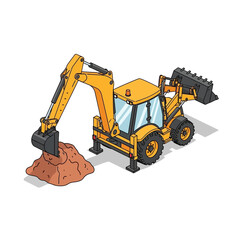 Yellow Backhoe Excavator Digging Earth at Construction Site.