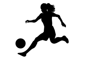 Female soccer player running with determination while dribbling the ball