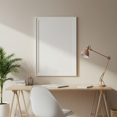 A 3D Render of a Modern Office with a Blank Frame.