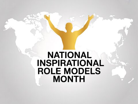 Celebrating national inspirational role models month with a global figure of achievement and a world map backdrop