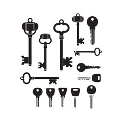 Antique Key Silhouettes – Medieval & Modern Vintage Keys Vector Set