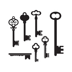 Antique Key Silhouettes – Medieval & Modern Vintage Keys Vector Set.