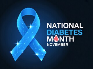 National diabetes month november awareness campaign featuring a glittering blue ribbon and informative text