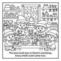Black and White Holiday Coloring Page, Fun Christmas Coloring Page, Coloring Page Line Art, Christmas Coloring Page Illustration, Christmas Story