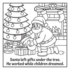 Black and White Holiday Coloring Page, Fun Christmas Coloring Page, Coloring Page Line Art, Christmas Coloring Page Illustration, Christmas Story