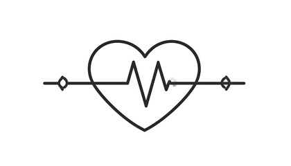Heart shape with an EKG line graphic.  A simple, stylized black outline heart, with an electrocardiogram (ECG) trace inside.  The heart is slightly 3D.  Dark background