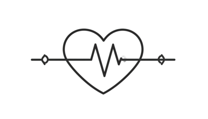 Heart shape with an EKG line graphic.  A simple, stylized black outline heart, with an electrocardiogram (ECG) trace inside.  The heart is slightly 3D.  Dark background
