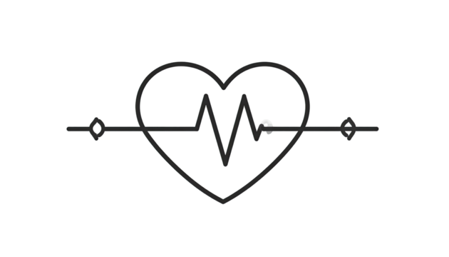 Heart shape with an EKG line graphic. A simple, stylized black outline heart, with an electrocardiogram (ECG) trace inside. The heart is slightly 3D. Dark background