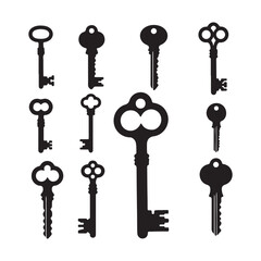 Antique Key Silhouettes – Medieval & Modern Vintage Keys Vector Set.
