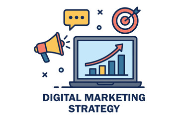 Obraz premium Digital marketing strategy with laptop chart megaphone and target icon