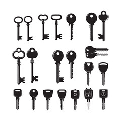 Antique Key Silhouettes – Medieval & Modern Vintage Keys Vector Set.