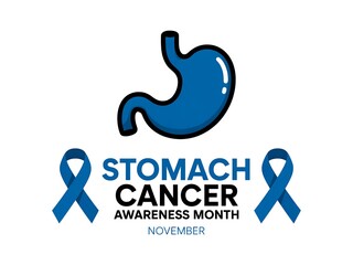 Fototapeta premium Blue stomach cancer awareness month graphic featuring a stylized stomach and awareness ribbons