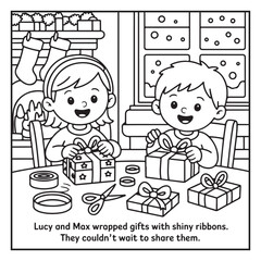 Black and White Holiday Coloring Page, Fun Christmas Coloring Page, Coloring Page Line Art, Christmas Coloring Page Illustration, Christmas Story