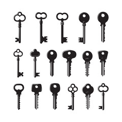 Antique Key Silhouettes – Medieval & Modern Vintage Keys Vector Set