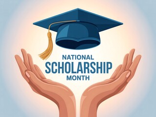 Celebrating national scholarship month with open hands holding a graduation cap symbolizing future opportunities