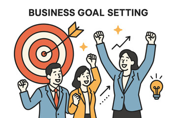 Diverse business team celebrating successful goal achievement with target and growth chart