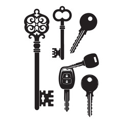 Antique Key Silhouettes – Medieval & Modern Vintage Keys Vector Set