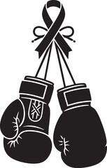 Boxing Gloves and Awareness Ribbon Symbol. Fight Against Cancer Concept. Strength and Hope Vector Illustration.