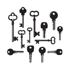 Antique Key Silhouettes – Medieval & Modern Vintage Keys Vector Set