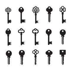 Antique Key Silhouettes – Medieval & Modern Vintage Keys Vector Set