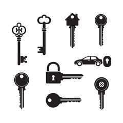 Antique Key Silhouettes – Medieval & Modern Vintage Keys Vector Set