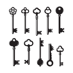 Antique Key Silhouettes – Medieval & Modern Vintage Keys Vector Set