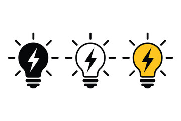 Three stylized light bulbs with lightning bolts symbolizing ideas and innovation.