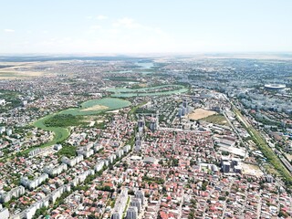 Aerial Panorama of Bucharest Under Clear Blue Skies