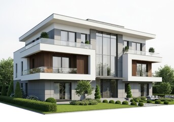 Modern luxury residential building isolated on white background