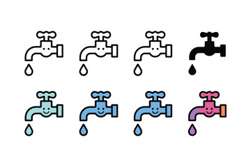 Obraz premium Collection of cheerful and simple water faucet icons with dripping water