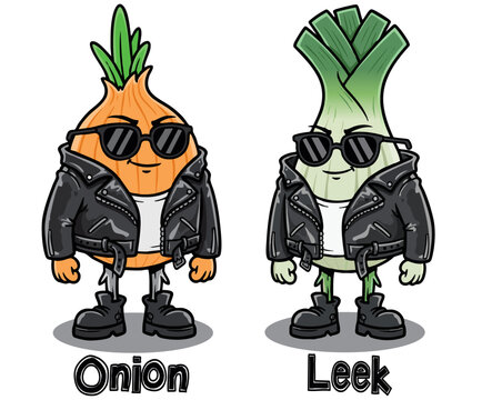 onions and leeks in cool rocker clothes