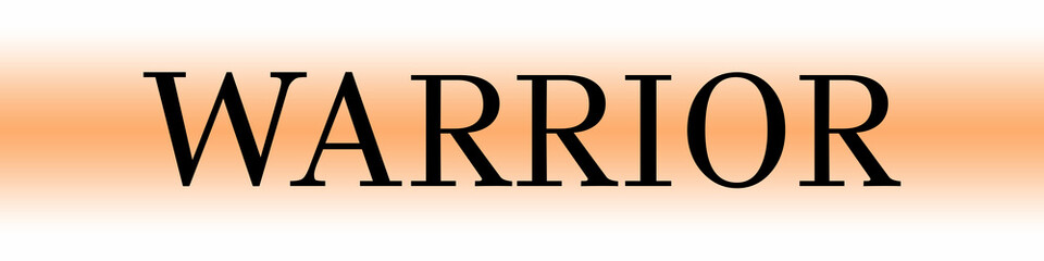WARRIOR in bold black serif capital letters centered over a light orange-to-white gradient background representing strength and inner resilience