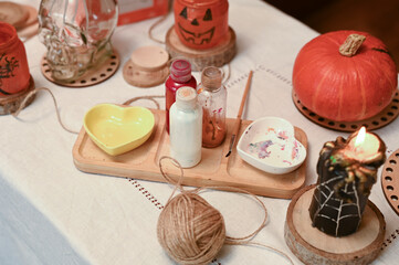 
Preparing to paint a pumpkin for Halloween at home