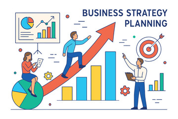 Business strategy planning with growth charts and teamwork for success