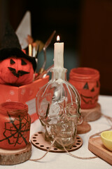 
Preparing to paint a pumpkin for Halloween at home