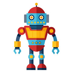 Charming retro robot character evokes nostalgic futuristic vibes, perfect for kids' education, toy branding, or tech innovation visuals, its bright colors and simple design convey playful ingenuity
