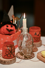 
Preparing to paint a pumpkin for Halloween at home