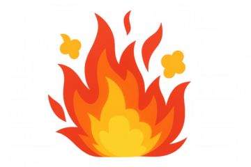 Bright cartoon fire emitting heat and smoke, depicting warmth, danger, or energy on a transparent background
