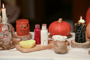 
Preparing to paint a pumpkin for Halloween at home