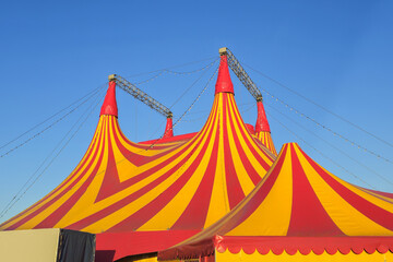 Red and white circus tent top.