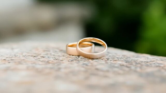 Two wedding rings on stone surface symbolizing commitment and union