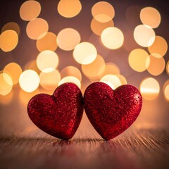Two hearts against a bokeh background