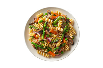Healthy vegetable pasta dish isolated on transparent background